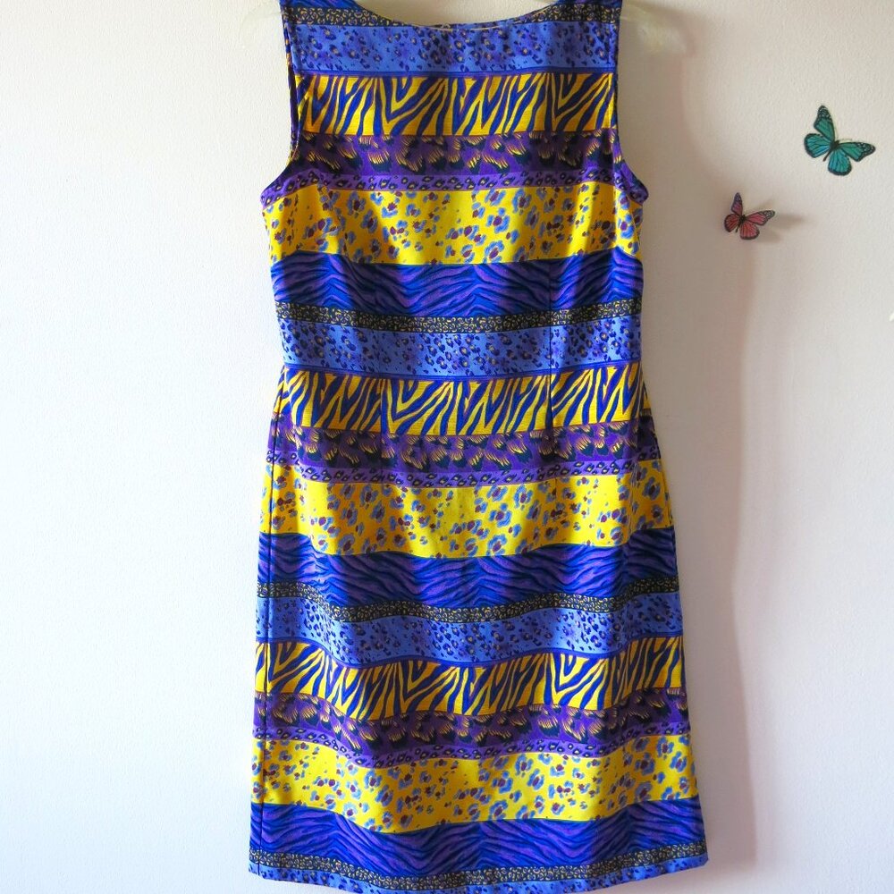 Vintage Sag Harbor Purple Yellow Animal Print Sheet YK2 Party Dress Size 8